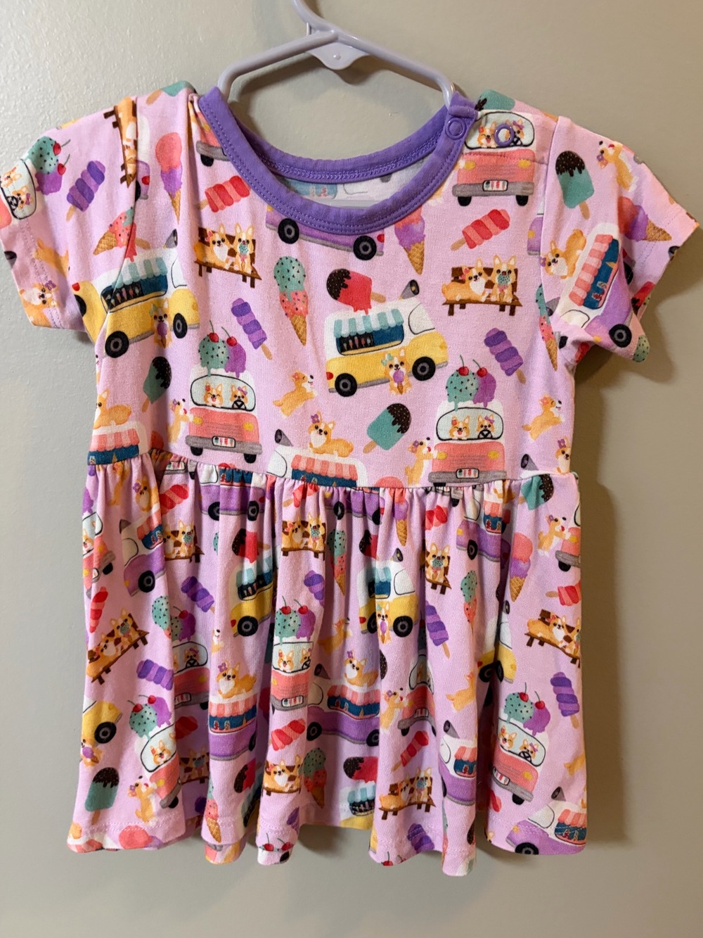 EUC Birdie Bean Corgi Ice Cream purple pendulum top size 2T bamboo